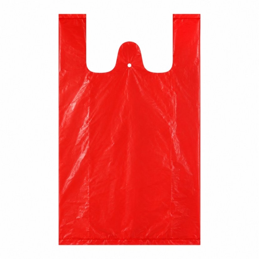 HDPE košilkové tašky v bloku, bez potisku, nosnost 10 kg, červené - slabé