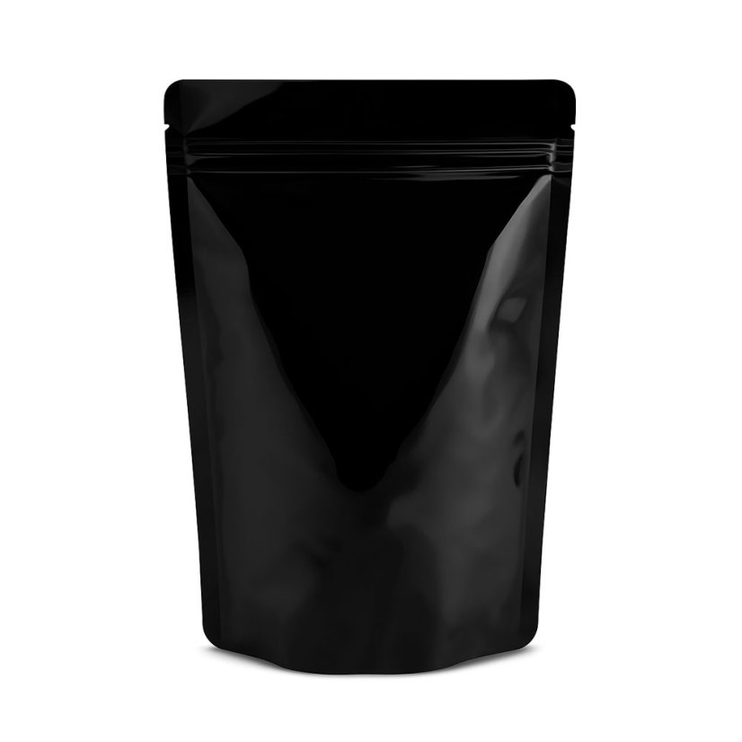 Sáčky - stojací třívrstvé černé lesklé (PET12/AL7/PE110) - Šíře: 130 mm, Délka: 225 mm, Objem: 500 ml, Záložka: 70 mm, Velikost balení: -