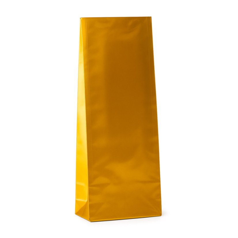 Sáčky - třívrstvé bez okénka (OPP/AL/PAP) - Šíře: 80 mm, Délka: 240 mm, Barva: Zlaté lesklé, Specifikace: 250 g, Záložka: 50 mm, Velikost balení: -